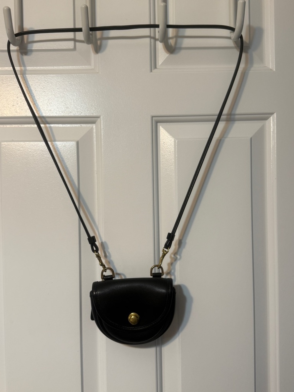 Vintage Coach Black Leather Crescent Crossbody Belt bag with Gold Hardware